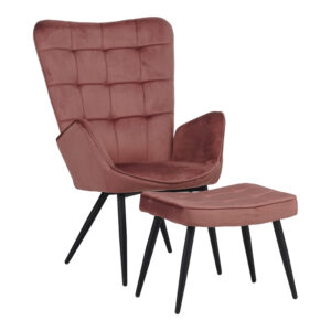 Πολυθρόνα με υποπόδιο Dorita haroma βελούδο σάπιο μήλο-πόδι μαύρο μέταλλο 68.5x76x103εκ