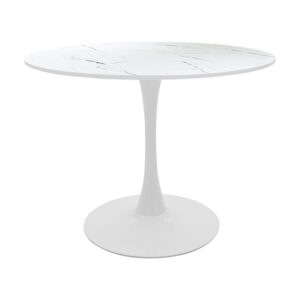 Tραπέζι Balou haroma mdf σε λευκή απόχρωση με όψη μαρμάρου Φ100x76εκ