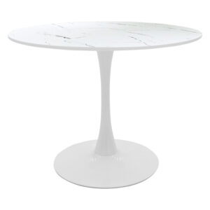Tραπέζι Balou haroma mdf σε λευκή απόχρωση με όψη μαρμάρου Φ120x76εκ