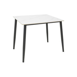 Τραπέζι Gustas Ι haroma λευκό μαρμάρου sintered stone-μαύρο μέταλλο 80x80x76εκ