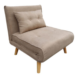 Πολυθρόνα-κρεβάτι Josuane haroma μπεζ ύφασμα και ξύλινο πόδι σε φυσική απόχρωση 77x80x81εκ