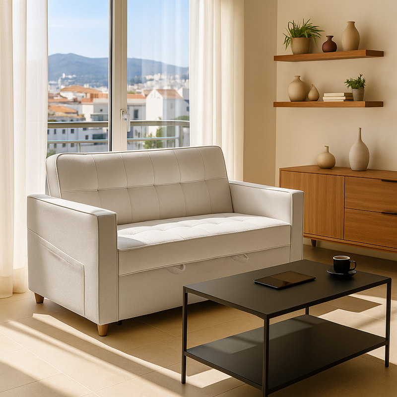 Καναπές-κρεβάτι Commit pakoworld 2θέσιος ύφασμα σε μπεζ-γκρι απόχρωση 142x93x90εκ Καναπές-κρεβάτι Commit pakoworld 2θέσιος ύφασμα σε μπεζ-γκρι απόχρωση 142x93x90εκ - Image 2