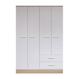 Ντουλάπα ρούχων Harmony pakoworld τετράφυλλη σε oak-λευκή απόχρωση 137x52x198εκ