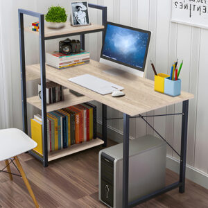 Γραφείο εργασίας Bencour haroma με βιβλιοθήκη mdf σε φυσική απόχρωση με μαύρο μέταλλο 90x40x110εκ