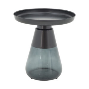 Βοηθητικό τραπέζι Kunlo haroma μαύρο μέταλλο-μαύρο γυαλί Φ50x53.5εκ