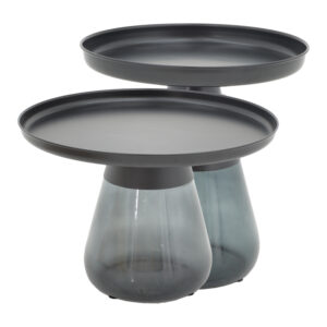 Τραπέζια σαλονιού Kunlo haroma σετ 2τεμ μαύρο μέταλλο-μαύρο γυαλί