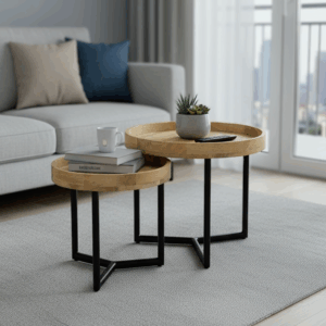 Τραπέζι σαλονιού Kelly σετ 2τεμ haroma μασίφ ξύλο φυσικό-μαύρο