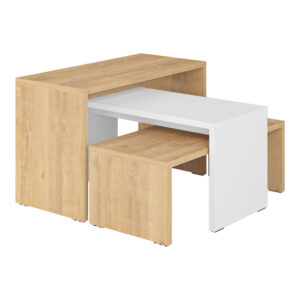 Τραπέζια σαλονιού Kantar haroma σετ 3τεμ σε oak-λευκή απόχρωση 65x30x39εκ