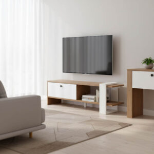 Έπιπλο τηλεόρασης Salon haroma χρώμα καρυδί-λευκό 120x25x37εκ