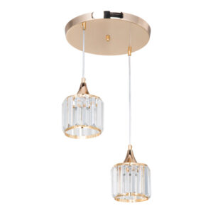 Φωτιστικό οροφής δίφωτο PWL-1025 haroma Ε27 χρυσό-γυαλί Φ30x70εκ