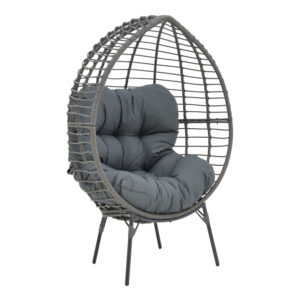 Πολυθρόνα Nestie  haroma wicker rattan γκρι-μεταλλικό γκρι πόδι-γκρι μαξιλάρι 102x80x155εκ
