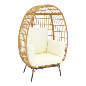 Πολυθρόνα Frox haroma wicker rattan φυσικό-μεταλλικό φυσικό-μαύρο πόδι-μπεζ μαξιλάρι 96x76x145εκ