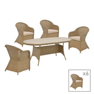 Tραπεζαρία Hadrian-Keir haroma σετ 7τεμ καφέ rattan-μπεζ textilene-καφέ αλουμίνιο 180x90x72εκ