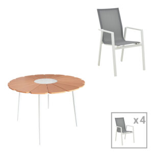 Τραπεζαρία Pinap-Dashiell σετ 5τεμ haroma λευκό αλουμίνιο και plywood σε φυσική απόχρωση Φ110x74εκ