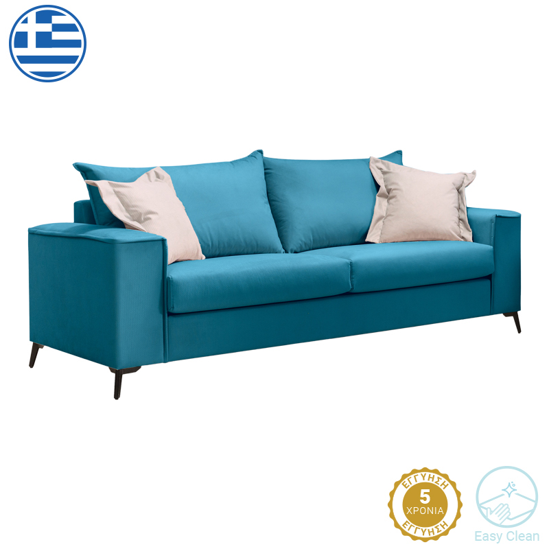 Καναπές Verona pakoworld 3θέσιος πετρόλ ύφασμα με μαξιλάρια σε μπεζ απόχρωση 225x93x100εκ Καναπές Verona pakoworld 3θέσιος πετρόλ ύφασμα με μαξιλάρια σε μπεζ απόχρωση 225x93x100εκ