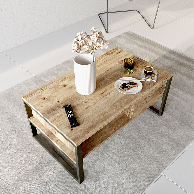 Τραπέζι σαλονιού Honora pakoworld oak-μαύρο 100x60x44,5εκ Τραπέζι σαλονιού Honora pakoworld oak-μαύρο 100x60x44,5εκ - Image 3