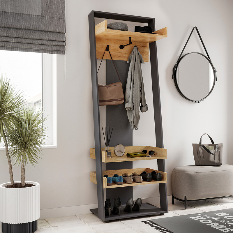 Έπιπλο εισόδου Sciove pakoworld σε ανθρακί-φυσική απόχρωση 70x40x200εκ Έπιπλο εισόδου Sciove pakoworld σε ανθρακί-φυσική απόχρωση 70x40x200εκ - Image 2