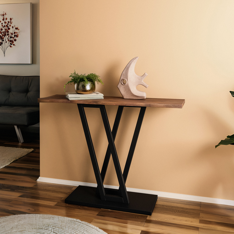 Κονσόλα Wirmo pakoworld καρυδί μελαμίνης-πόδι μαύρο μέταλλο 110x30x80εκ Κονσόλα Wirmo pakoworld καρυδί μελαμίνης-πόδι μαύρο μέταλλο 110x30x80εκ - Image 2