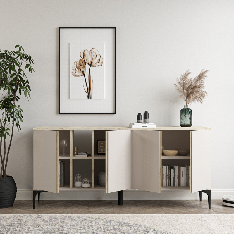 Μπουφές Vetine pakoworld σε γκρι-μπεζ απόχρωση και επιφάνεια σε όψη μαρμάρου 180x45x80εκ Μπουφές Vetine pakoworld σε γκρι-μπεζ απόχρωση και επιφάνεια σε όψη μαρμάρου 180x45x80εκ - Image 3