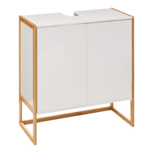 Πάγκος-ντουλάπι μπάνιου Derfen haroma mdf σε λευκή-φυσική απόχρωση 70x33x80εκ