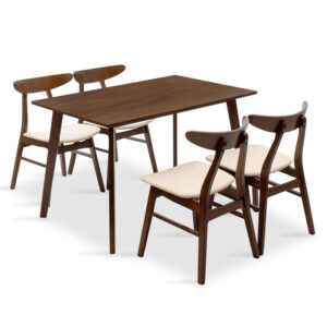 Tραπεζαρία Benson - Orlean haroma σετ 5τμχ καρυδί - ύφασμα μπεζ 120x80x75εκ