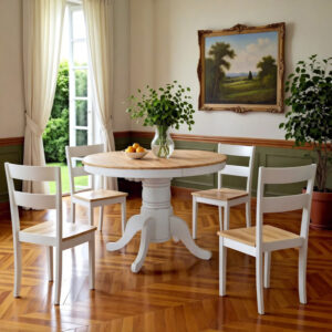 Tραπεζαρία Lars-York pakoworld σετ 5τμχ επεκτεινόμενη ξύλο λευκό-φυσικό Φ100(+38)x100x75εκ