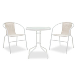 Τραπεζαρία Watson-Obbi σετ 3τεμ haroma μέταλλο λευκό-γυαλί Φ60x70εκ