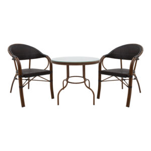 Σαλόνι Paula σετ 3τεμ pakoworld μέταλλο-pe rattan καφέ