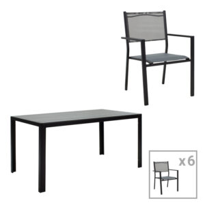 Τραπεζαρία κήπου Nares-Moly σετ 7τεμ haroma αλουμίνιο ανθρακί--textilene γκρι