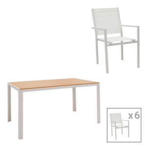 Τραπεζαρία Zacreta-Nares σετ 7τεμ haroma αλουμίνιο-textilene σε λευκή απόχρωση