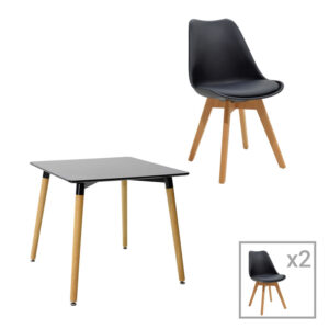 Τραπεζαρία Natali-Gaston haroma σετ 3τεμ σε απόχρωση μαύρο-φυσικό 80x80x75εκ