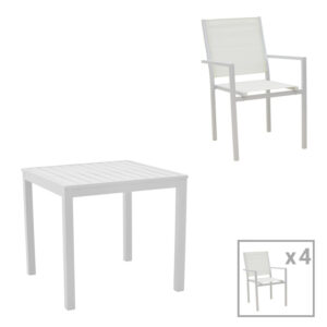 Τραπεζαρία Zacreta-Kliton σετ 5τεμ haroma αλουμίνιο σε λευκή απόχρωση 80x80x74εκ