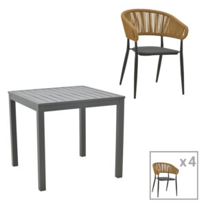 Τραπεζαρία Kliton-Raven σετ 5τεμ haroma αλουμίνιο σε ανθρακί απόχρωση 80x80x74εκ