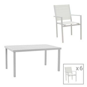 Τραπεζαρία Zacreta-Kliton σετ 7τεμ haroma αλουμίνιο σε λευκή απόχρωση 150x80x74εκ