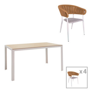 Τραπεζαρία Nares-Raven A σετ 5τεμ haroma λευκό αλουμίνιο και plywood σε φυσική απόχρωση 140x80x72.5εκ