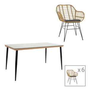 Τραπεζαρία Naoki Χ σετ 7τεμ haroma rattan pe σε φυσική απόχρωση και μαύρο μέταλλο 160x90x78εκ