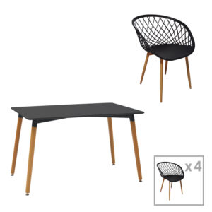 Τραπεζαρία Ezra-Natali haroma σετ 5τεμ pp-mdf σε μαύρη-φυσική απόχρωση 120x80x76εκ