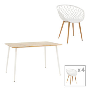 Τραπεζαρία Ezra-Cuba haroma σετ 5τεμ pp-mdf σε λευκή-sonoma απόχρωση120x80x75εκ