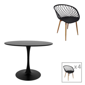 Τραπεζαρία Ezra-Balou haroma σετ 5τεμ pp-mdf σε μαύρη-φυσικό απόχρωση Φ100x76εκ