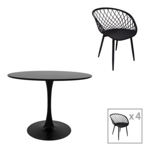 Τραπεζαρία Ezra-Balou haroma σετ 5τεμ pp-mdf σε μαύρη απόχρωση Φ100x76εκ