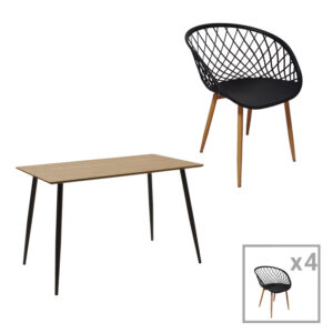 Τραπεζαρία Ezra-Cuba haroma σετ 5τεμ pp-mdf σε μαύρο-sonoma απόχρωση 120x70x76εκ