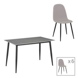 Τραπεζαρία Bella-Gustas haroma σετ 7τμχ γκρι μαρμάρου sintered stone-μαύρο μέταλλο 160x80x75εκ
