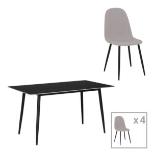 Τραπεζαρία Gustas-Bella haroma σετ 5τμχ γκρι με μαύρο μαρμάρου 140x80x75εκ