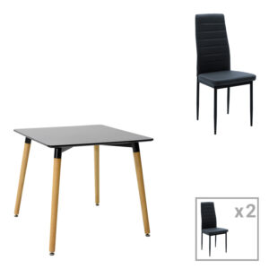 Τραπεζαρία Natali-Parker haroma σετ 3τεμ mdf σε μαύρη-φυσική απόχρωση 80x80x76cm