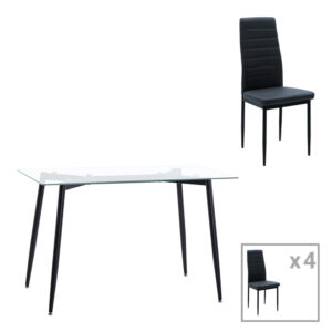 Τραπεζαρία Quana-Parker haroma σετ 5τεμ γυάλινο διάφανο-μαύρο πόδι 120x70x75cm