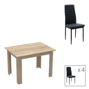 Τραπεζαρία Manka-Parker haroma σετ 5τεμ mdf σε μαύρη-sonoma απόχρωση 110x80x77εκ