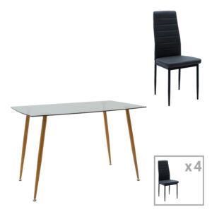 Τραπεζαρία Chloe-Parker haroma σετ 5τεμ γυάλινο σε ανθρακί-φυσική απόχρωση 120x70x75εκ