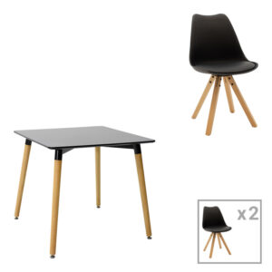 Τραπεζαρία Natali-Caron haroma σετ 3τεμ mdf σε μαύρη-φυσική απόχρωση 80x80x76εκ