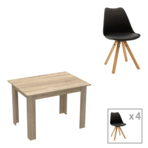 Τραπεζαρία Manka-Caron haroma σετ 5τεμ σε sonoma-μαύρη απόχρωση 110x80x77εκ