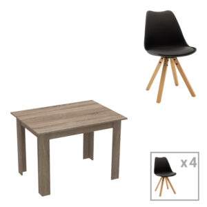 Τραπεζαρία Manka-Caron haroma σετ 5τεμ σε sonoma tuffle-μαύρη απόχρωση 110x80x77εκ